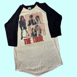VTG 80s Bon Jovi The Tour 1987 Raglan‎ Concert XL Spring Ford Band Tee Vintage